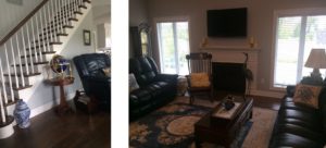 Interior view of dining room, living room, and stairs within Gerlach residence