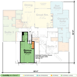 Design Basics House Plan 50039 - Highlighted Bonus Room