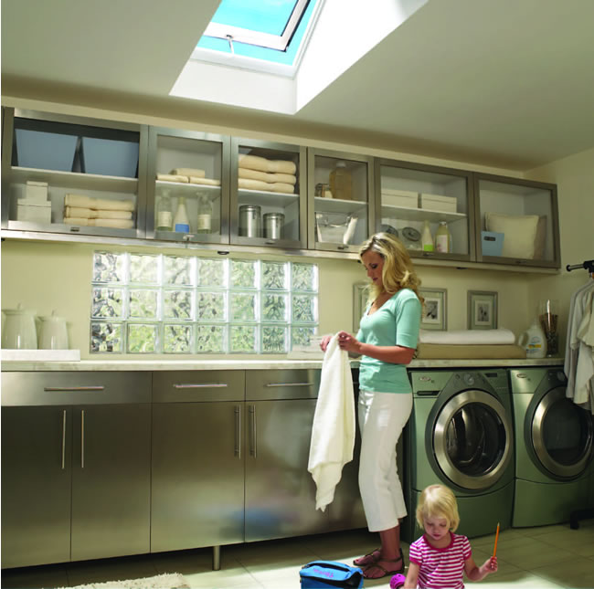 woman standing in laundry room